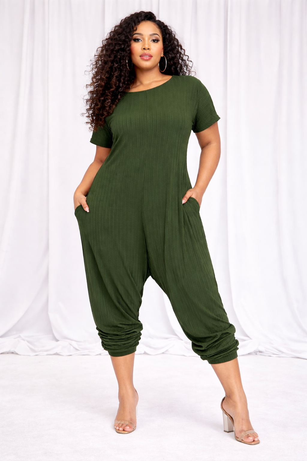 The Olive Ease Ribbed Harem Romper