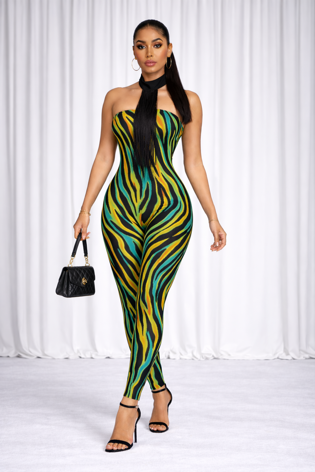 midnight Mirage Fringe Tie neck romper