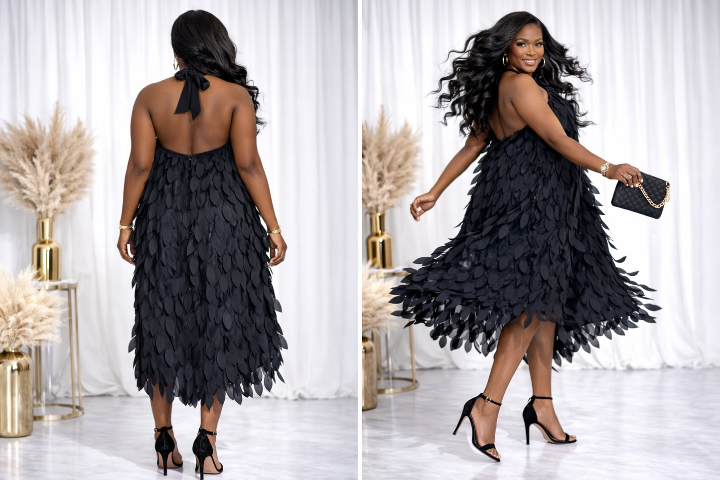 The Midnight Petal Halter Dress