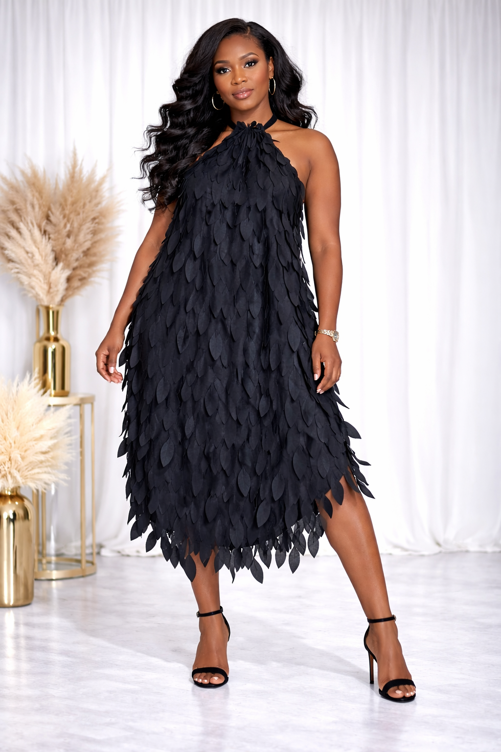 The Midnight Petal Halter Dress