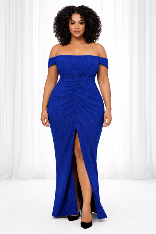 Midnight Allure Ruched Off Shoulder
